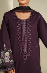 BrandsInn-3PC DHANAK EMBROIDERED SHIRT WITH COURTRAI PRINTED SHAWL & TROUSER-BI-4317