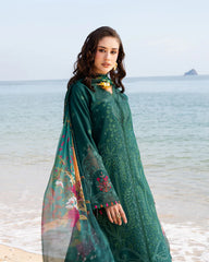 BrandsInn-3PC LAWN CHIKAN EMBROIDERED SHIRT WITH CHIFFON PRINTED DUPATTA AND TROUSER-BI-4877
