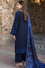 BrandsInn-3PC DHANAK EMBROIDERED SHIRT WITH COURTRAI PRINTED SHAWL AND TROUSER-BI-4390