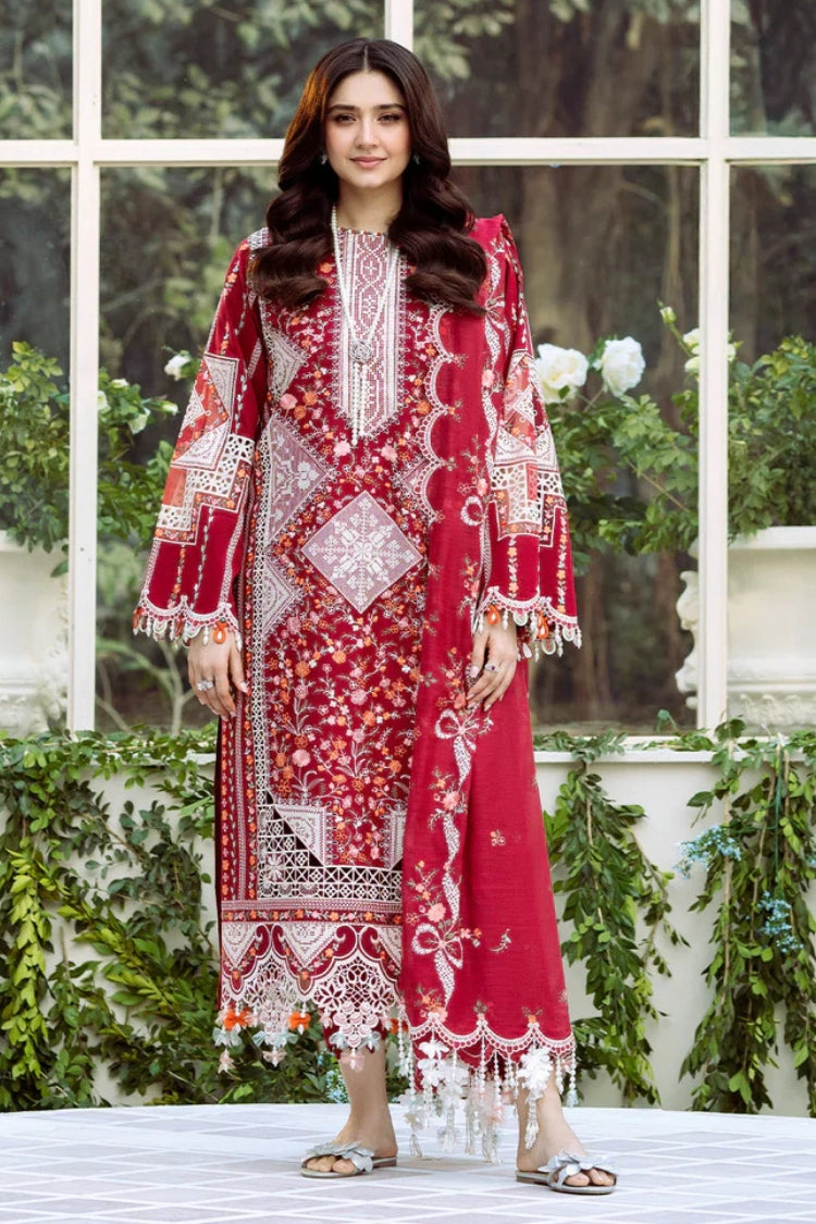 BrandsInn-3PC LAWN HEAVY EMBROIDERED SHIRT WITH KHADDI NET EMBROIDERED DUPATTA & LAWN TOUSER-BI-4724
