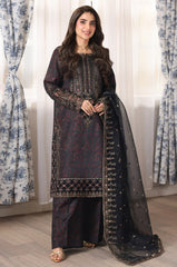BrandsInn-3PC LAWN PRINTED EMBROIDERED SHIRT WITH ORGANZA EMBROIDERED DUPATTA AND PRINT TROUSER-BI-009