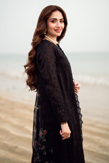 BrandsInn-3PC LAWN CHIKENKARI LASER EMBROIDERED SHIRT WITH ORGANZA EMBROIDERED PRINT DUPATTA-104
