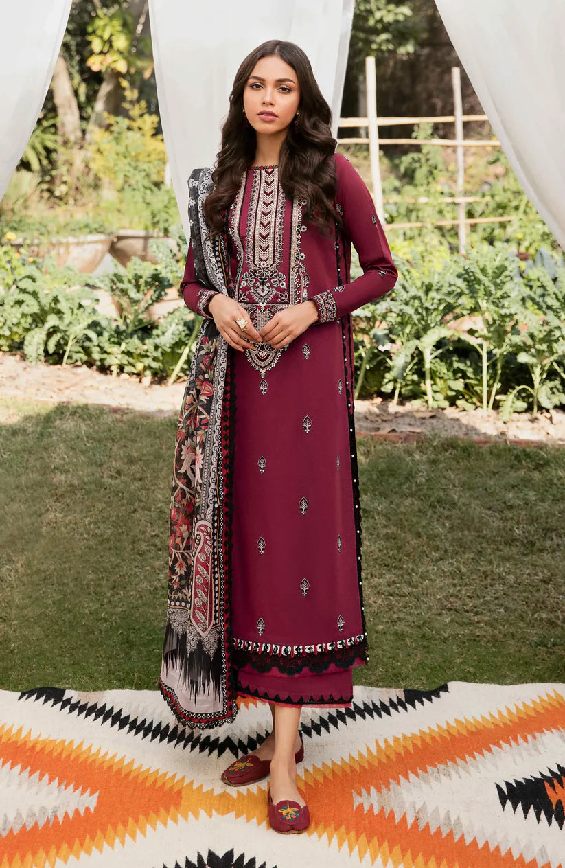 BrandsInn -3PC DHANAK EMBROIDERED SHIRT WITH COUTRAI WOOL PRINTED SHAWL & TROUSER -BI-4123