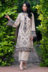 BrandsInn-3PC DHANAK EMBROIDRED SHIRT WITH WOOL PRINT SHAWL AND TROUSER-BI-4091