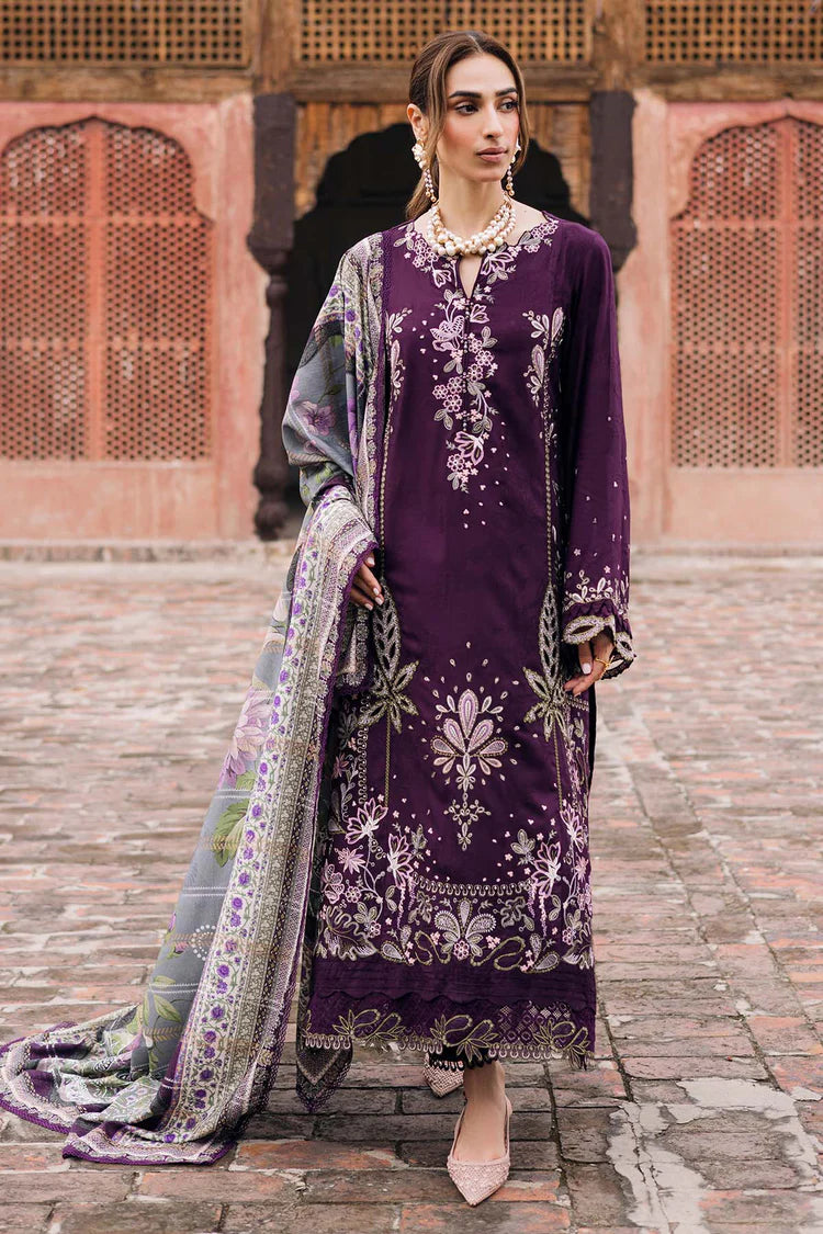 BrandsInn-3PC DHANAK EMBROIDERED SHIRT WITH COURTRAI PRINTED SHAWL & TROUSER-BI-4351