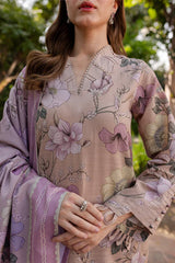 BrandsInn-3PC KHADDAR PRINTED SHIRT WITH KHADDAR PRINTED DUPATTA AND PRINT TROUSER-BI-2644