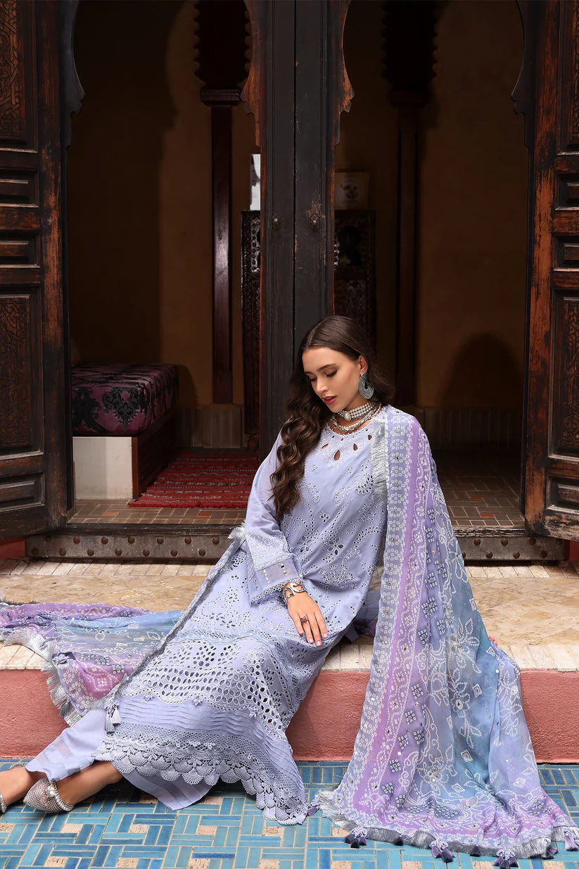 BrandsInn-3PC LAWN CHIKANKARI EMBROIDERED SHIRT WITH MONARK PRINTED DUPATTA AND EMB TRPUSER-BI-294