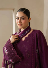BrandsInn-3PC DHANAK EMBROIDERED SHIRT WITH COUTRAI PRINTED SHAWL AND TROUSER-BI-5253