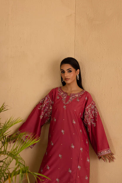 BrandsInn-2PC DHANAK EMBROIDERED SHIRT & EMBROIDERED TROUSER-BI-4180