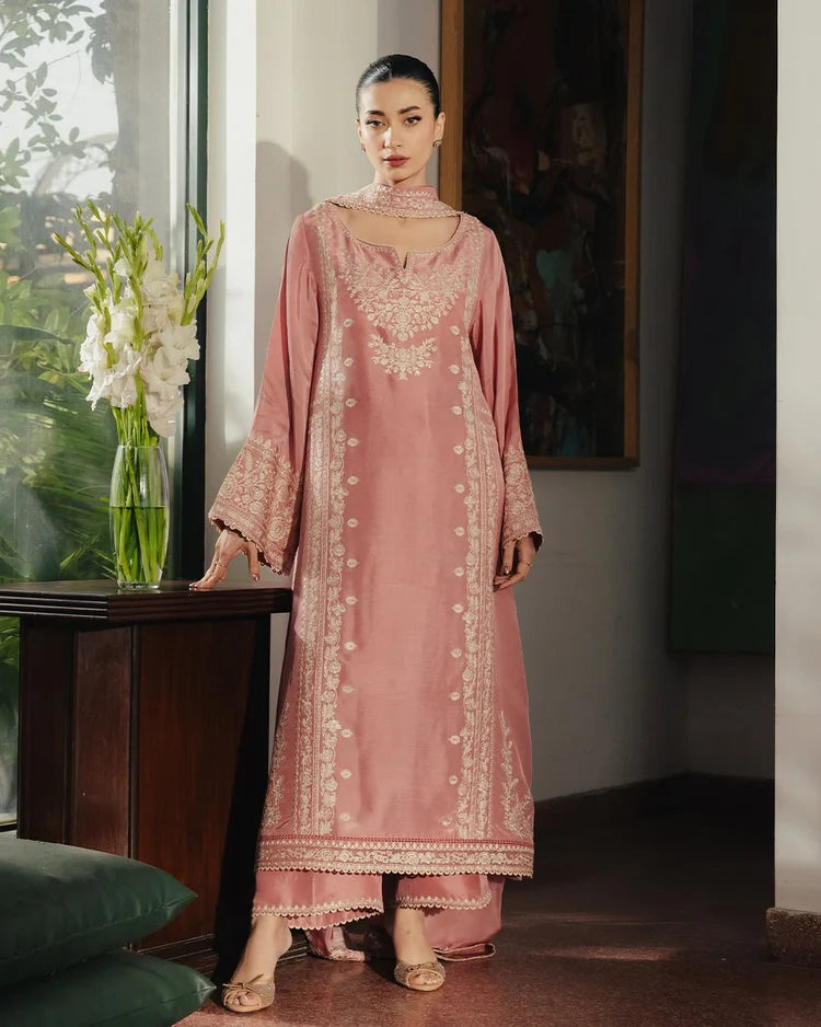 BrandsInn-3PC RAW SILK EMBROIDERED SHIRT WITH SILK EMBROIDERED DUPATTA AND EMB TROUSER-BI-5141