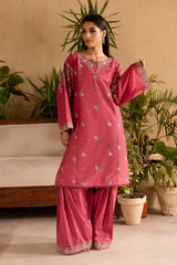 BrandsInn-2PC DHANAK EMBROIDERED SHIRT & EMBROIDERED TROUSER-BI-114