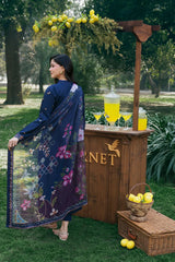 BrandsInn-3PC LAWN EMBROIDERED SHIRT WITH CHIFFON PRINT DUPATTA AND EMB TROUSER-BI-4838