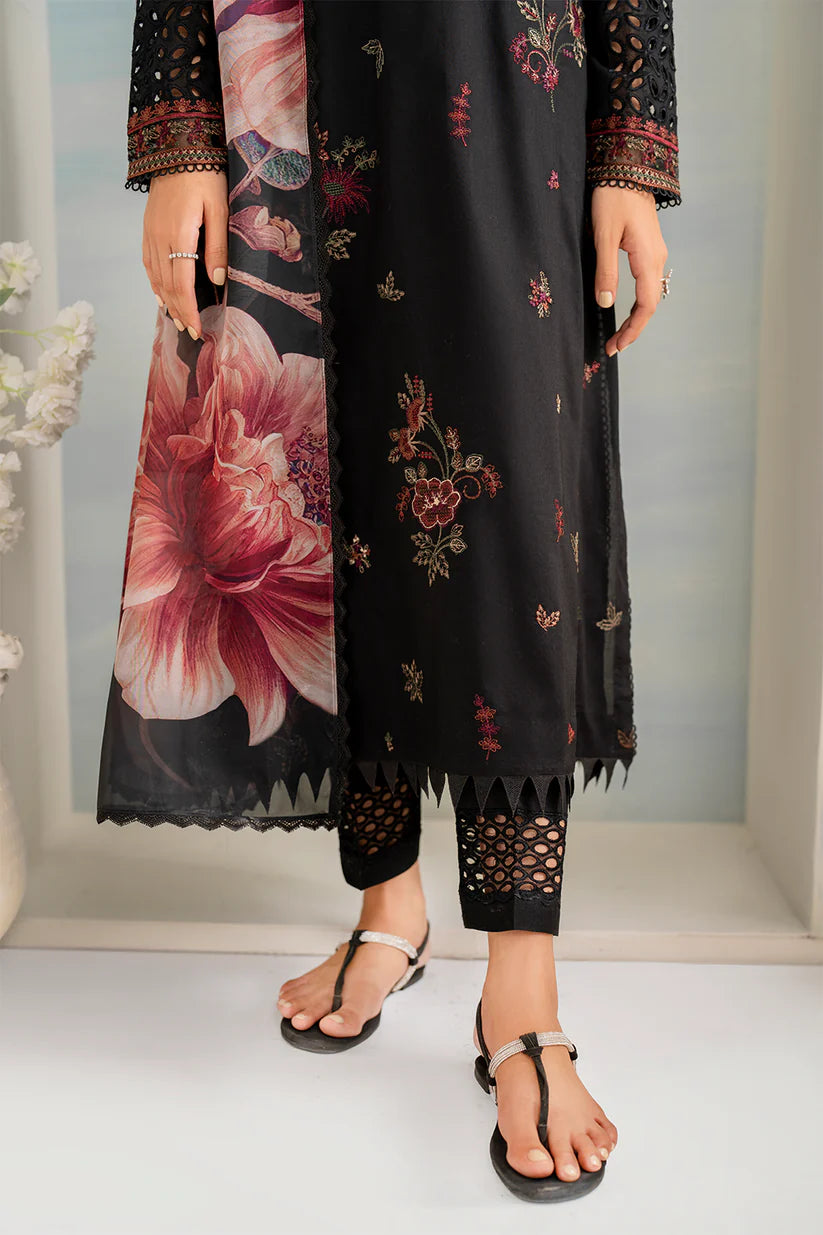 BrandsInn- 3PC DHANAK EMBROIDERED SHIRT WITH COUTURE PRINT SHAWL AND EMB TROUSER-BI-4054