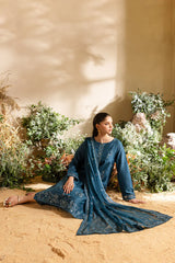 BrandsInn-3PC DHANAK EMBROIDERED SHIRT WITH CHIFFON EMBROIDERED DUPATTA AND TROUSER-BI-4195