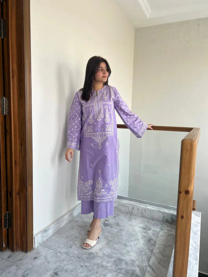 BrandsInn-2PC DHANAK EMBROIDERED SHIRT AND EMBROIDRED TROUSER-BI-120
