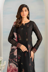 BrandsInn- 3PC DHANAK EMBROIDERED SHIRT WITH COUTURE PRINT SHAWL AND EMB TROUSER-BI-4054