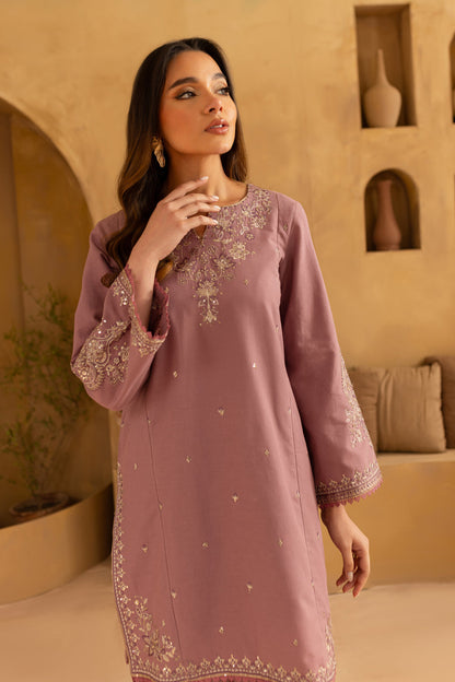 BrandsInn-2PC SEQUIN DHANAK EMBROIDERED SHIRT WITH SEQUIN DHANAK EMBROIDERED TROUSER-BI-4095
