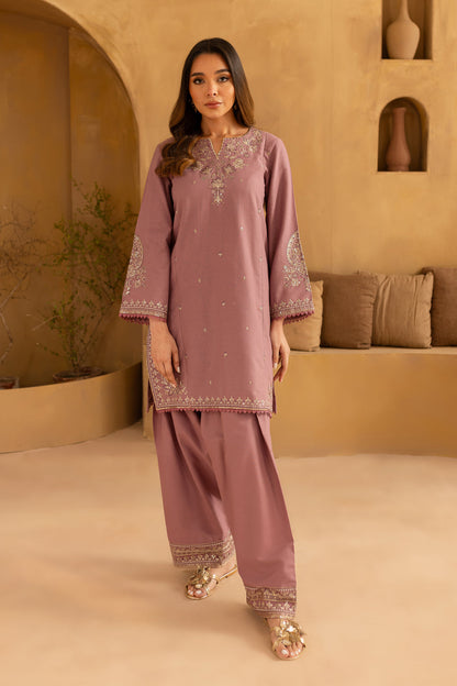 BrandsInn-2PC SEQUIN DHANAK EMBROIDERED SHIRT WITH SEQUIN DHANAK EMBROIDERED TROUSER-BI-4095