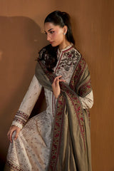 BrandsInn-3PC DHANAK EMBROIDERED SHIRT WITH DHANAK EMBROIDERED SHAWL AND TROUSER-BI-4424