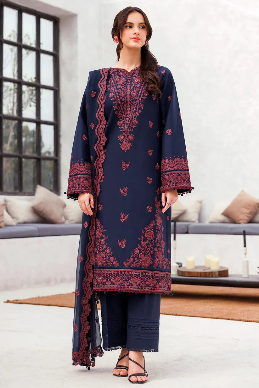 BrandsInn-3PC LAWN EMBROIDERED SHIRT WITH CHIFFON EMBROIDERED DUPATTA AND TROUSER-BI-4611