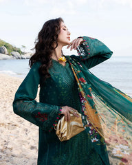 BrandsInn-3PC LAWN CHIKAN EMBROIDERED SHIRT WITH CHIFFON PRINTED DUPATTA AND TROUSER-BI-4877