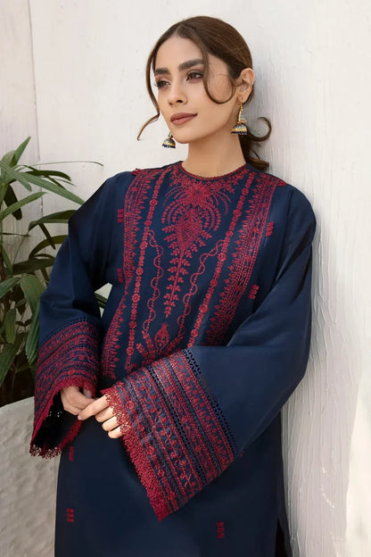 BrandsInn - 3PC DHANAK EMBROIDERED SHIRT WITH DHANAK SHAWL AND TROUSER-BI-4074