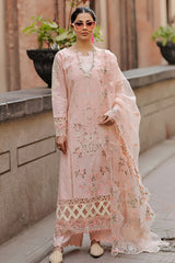 BrandsInn-3PC LAWN CHIKAN EMBROIDERED SHIRT WITH KHADDI NET EMB DUPATTA AND TROUSER-BI-4718