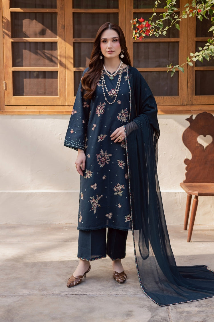 BrandsInn-3PC LAWN SEQUIN EMBROIDERED SHIRT WITH CHIFFON EMBROIDERED DUPATTA AND TROUSER-BI-4863