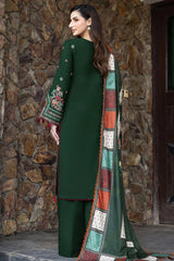 BrandsInn-3PC KHADDAR EMBROIDERED SHIRT WITH COURTRAI PRINTED SHAWL AND TROUSER-BI-4419