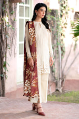 BrandsInn- 3PC DHANAK EMBROIDERED SHIRT WITH WOOL PRINT SHAWL AND TROUSER-BI-4071