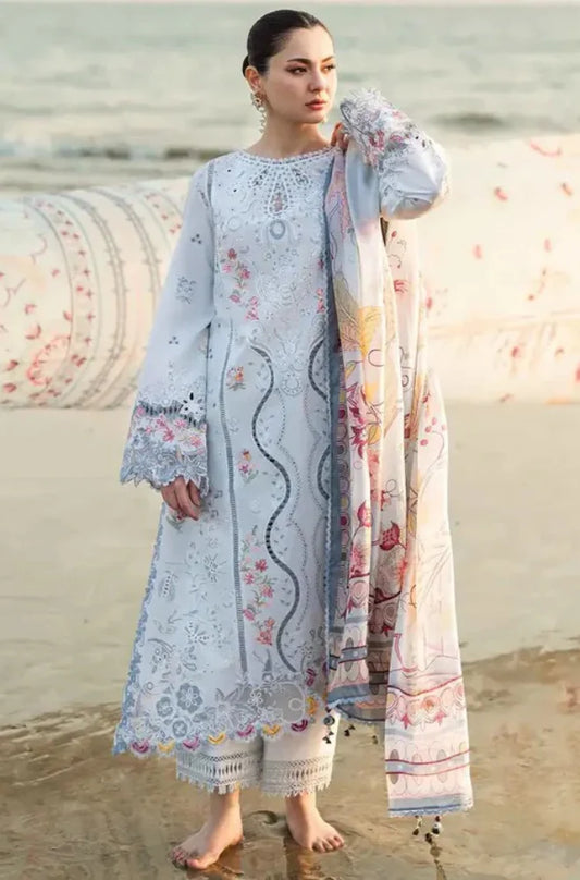 BrandsInn - 3PC LAWN EMBROIDERED SHIRT WITH MONARK PRINTED DUPATTA AND TROUSER-BI-428