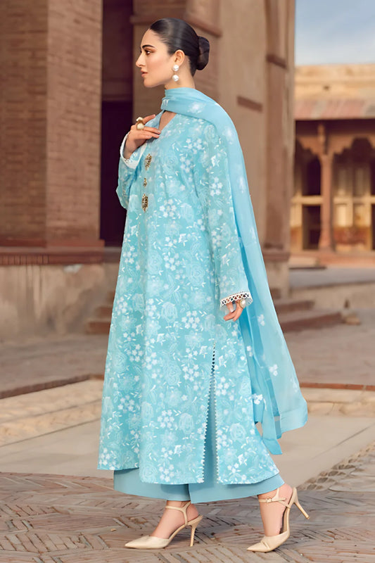 BrandsInn- 3PC DHANAK EMBROIDERED SHIRT WITH DHANAK EMBROIDERED SHAWL AND TROUSER-BIC-4002