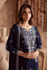 BrandsInn-3PC DHANAK EMBROIDERED SHIRT WITH CHIFFON EMBROIDERED DUPATTA AND EMB TROUSER -BI-4141