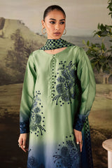BrandsInn-3PC SHAMOZE SILK PRINTED EMBROIDERED SHIRT WITH SOFT SILK PRINTED EMB DUPATTA & TROUSER BI-1736