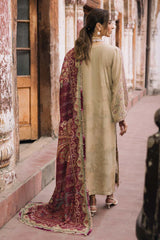 BrandsInn-3PC DHANAK EMBROIDERED SHIRT WITH COURTRAI PRINTED SHAWL & TROUSER-BI-4341