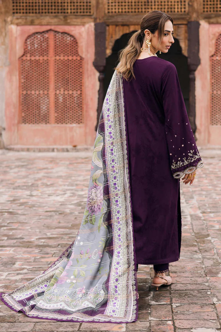BrandsInn-3PC DHANAK EMBROIDERED SHIRT WITH COURTRAI PRINTED SHAWL & TROUSER-BI-4351