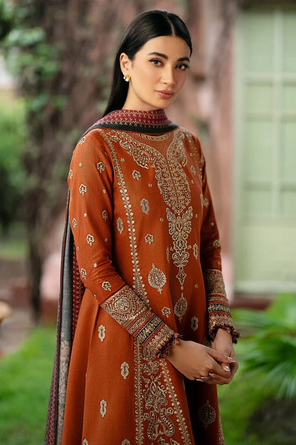 BrandsInn-3PC DHANAK EMBROIDERED SHIRT WITH COURTRAI PRINTED SHAWL AND TROUSER-BI-4012