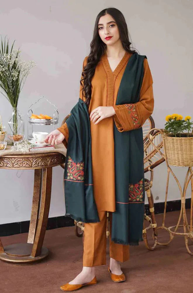 AISLING -3PC DHANAK EMBROIDERED SHIRT WITH DHANAK EMBROIDERED SHAWL& TROUSER -BI-4072