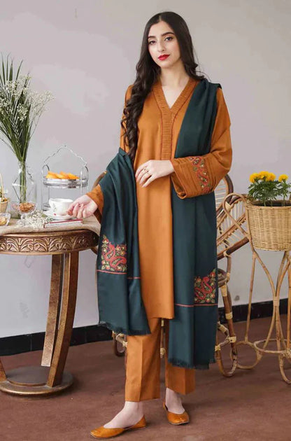 AISLING -3PC DHANAK EMBROIDERED SHIRT WITH DHANAK EMBROIDERED SHAWL& TROUSER -BI-4072