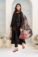 BrandsInn- 3PC DHANAK EMBROIDERED SHIRT WITH COUTURE PRINT SHAWL AND EMB TROUSER-BI-4054