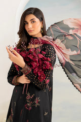 BrandsInn- 3PC DHANAK EMBROIDERED SHIRT WITH COUTURE PRINT SHAWL AND EMB TROUSER-BI-4054