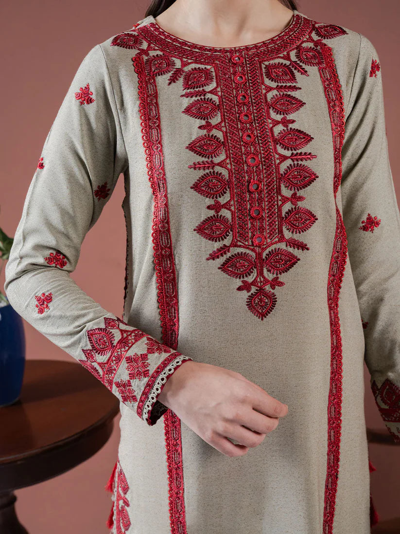 BrandsInn-3PC DHANAK EMBROIDERED SHIRT WITH DHANAK EMBROIDERED SHAWL AND EMB TROUSER-BI-4173