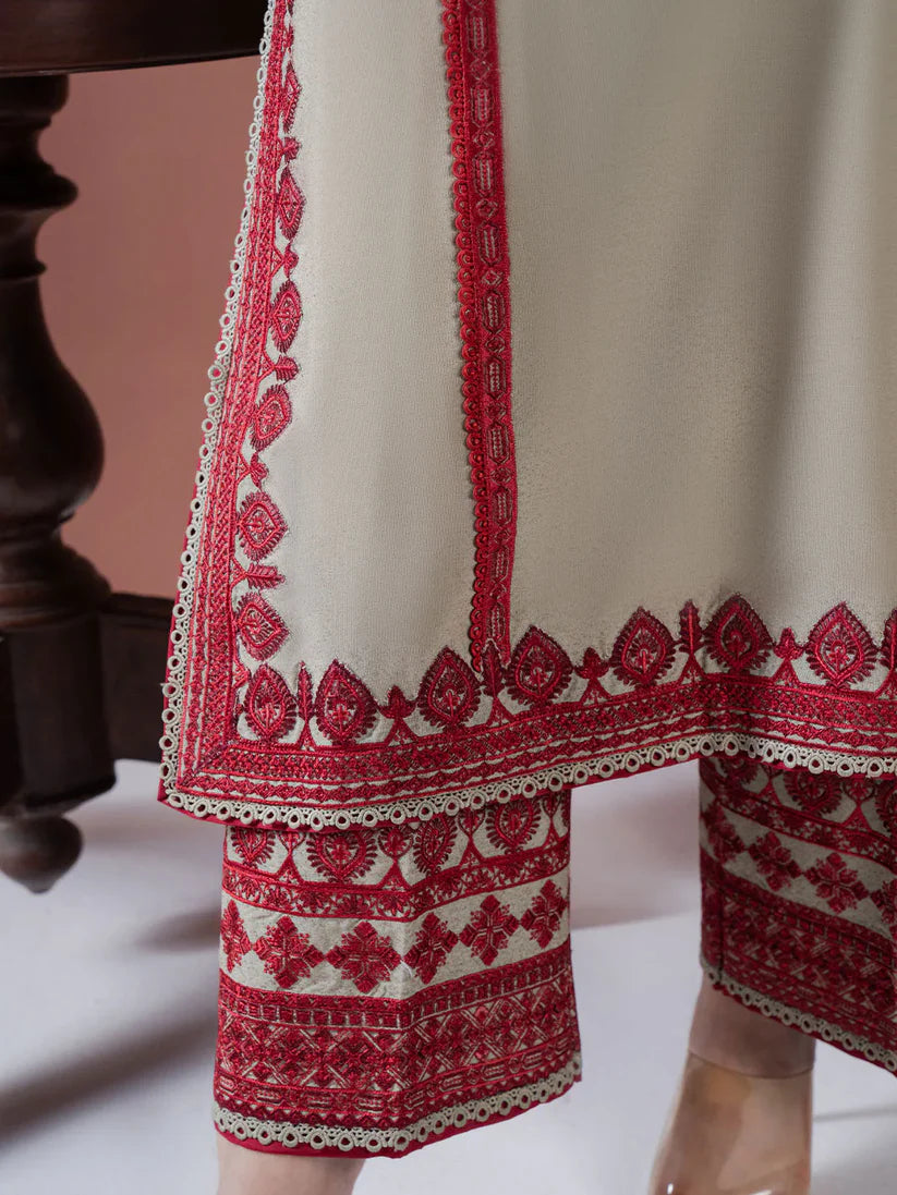 BrandsInn-3PC DHANAK EMBROIDERED SHIRT WITH DHANAK EMBROIDERED SHAWL AND EMB TROUSER-BI-4173