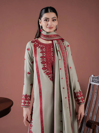 BrandsInn-3PC DHANAK EMBROIDERED SHIRT WITH DHANAK EMBROIDERED SHAWL AND EMB TROUSER-BI-4173