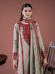 BrandsInn-3PC DHANAK EMBROIDERED SHIRT WITH DHANAK EMBROIDERED SHAWL AND EMB TROUSER-BI-4173