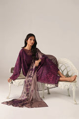 BrandsInn-3PC LAWN CHIKANKARI EMB PRINTED SHIRT WITH SILK PRINTED DUPATTA AND PRINTED TROUSER-BI-020