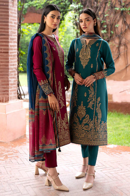 BrandsInn- 3PC DHANAK EMBROIDERED SHIRT WITH WOOL PRINT SHAWL AND TROUSER-A-BI-4102
