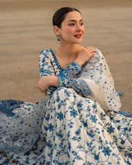 BrandsInn- 3PC DHANAK EMBROIDERED FROCK WITH KHADDI NET EMBROIDERED DUPATTA AND TROUSER-BI-5069