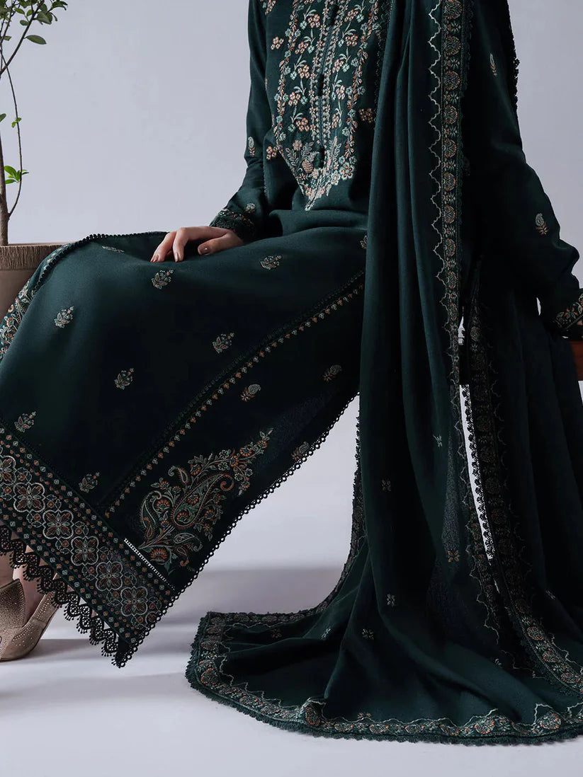 ASIM JOFA-3PC DHANAK EMBROIDERED SHIRT WITH DHANAK EMBROIDERED SHAWL & TROUSER-BI-4169