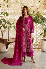 BrandsInn-3PIECE LAWN SEQUIN EMBROIDERED SHIRT WITH CHIFFON EMBROIDERED DUPATTA AND TROUSER-BI-4867